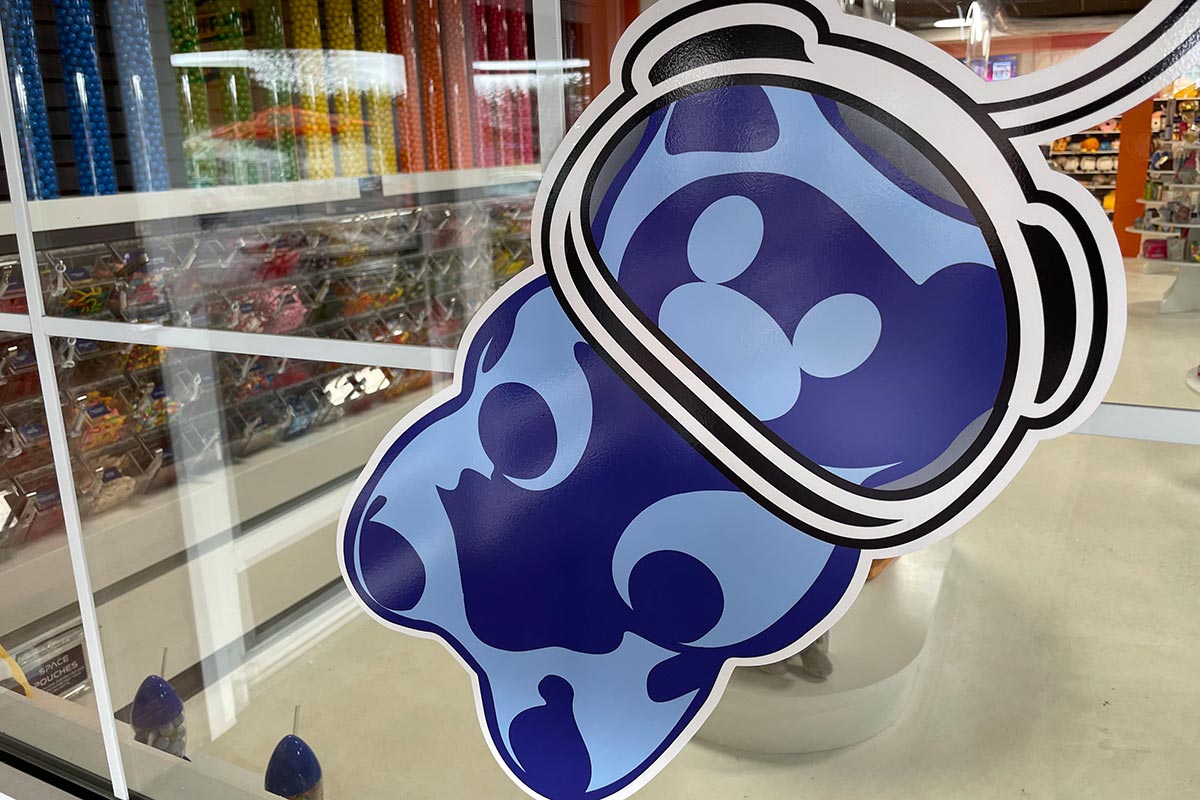 Space bear graphic on the front window