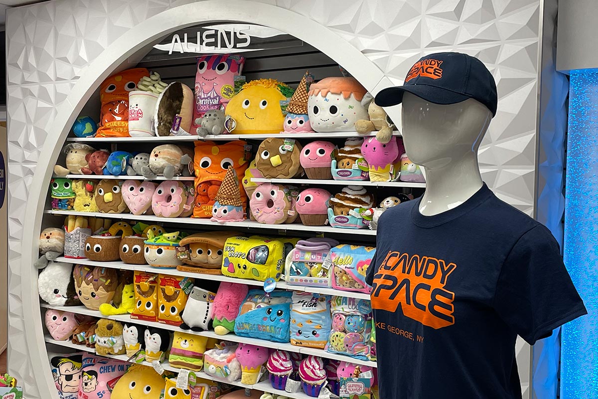 Wall of stuffed plush toys