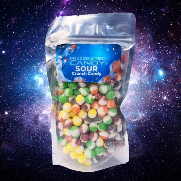Sour Rainbow Orbits 7oz packet with space theme background to show product and theme